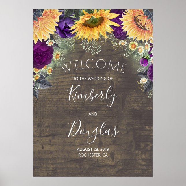 Poster Mariage de automne Rose Sunflower et Purple Bienve (Devant)