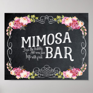 Poster mariage de bar Mimosa à fleurs roses Signal barbec