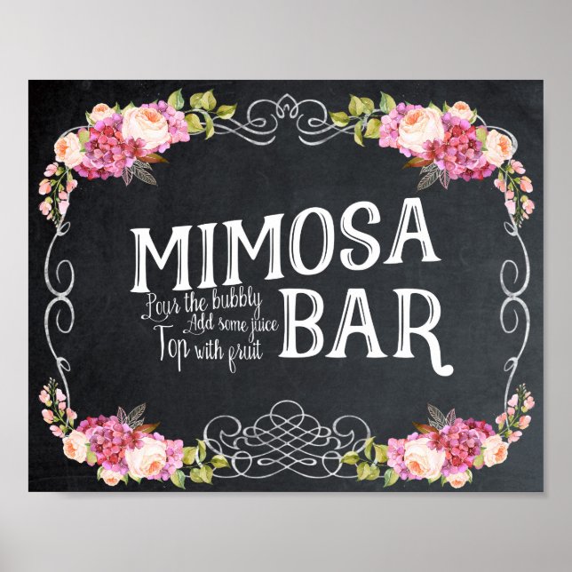 Poster mariage de bar Mimosa à fleurs roses Signal barbec (Devant)