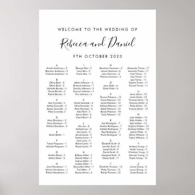 Poster Mariage de bienvenue alphabétique (Devant)