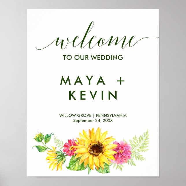 Poster Mariage de bienvenue de tournesol d'été (Devant)