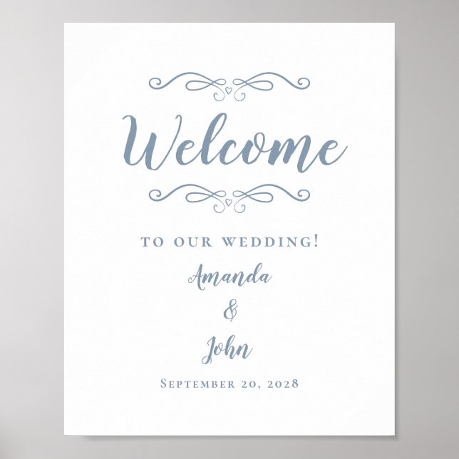 Poster Mariage de bienvenue Élégante calligraphie Dusty B (Devant)