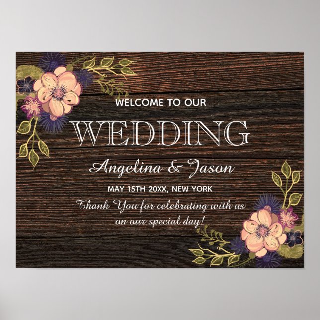 Poster Mariage de bienvenue en bois rustique (Devant)