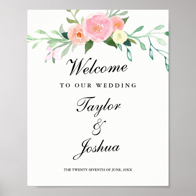 Poster Mariage de bienvenue Fleur sauvage d'aquarelle (Devant)