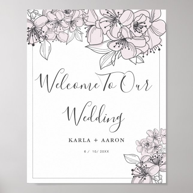 Poster Mariage de bienvenue Fleurs dessinées à la  (Devant)