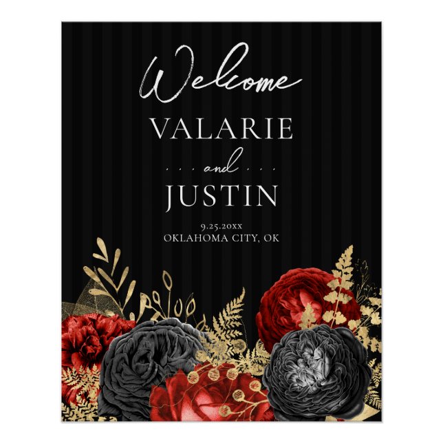 Poster Mariage de bienvenue gothique rouge et noir (Devant)