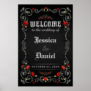 Poster Mariage de bienvenue Halloween LOVE Roses 24x36 Po