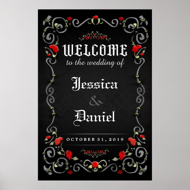 Poster Mariage de bienvenue Halloween LOVE Roses 24x36 Po (Devant)