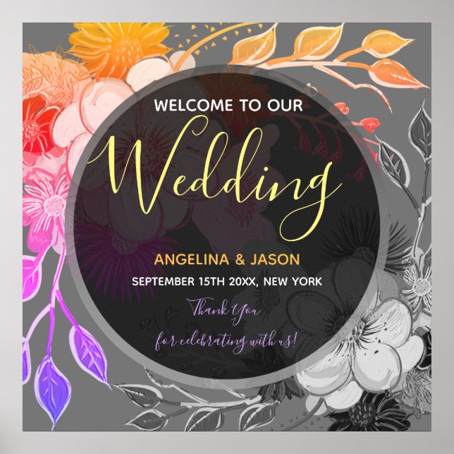 Poster Mariage de bienvenue noir moderne (Devant)