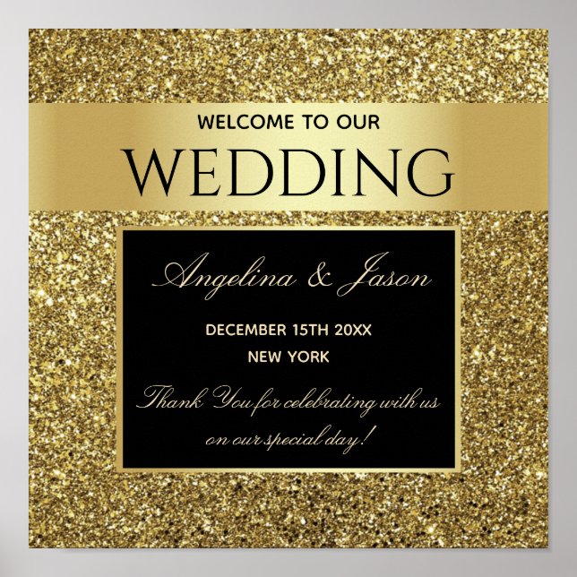 Poster Mariage de bienvenue parties scintillant Gold (Devant)
