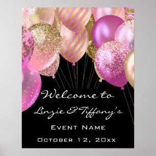 Poster Mariage de bienvenue Pink Gold Ballons vip