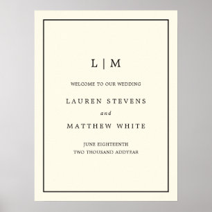 Poster Mariage de bienvenue simple Monogram Ivory