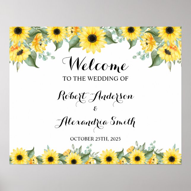 Poster Mariage de bienvenue Sunflowers Greenery (Devant)