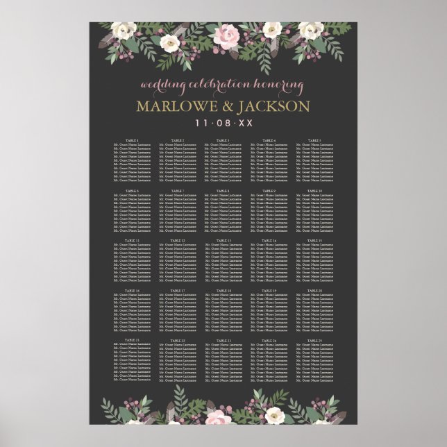 Poster Mariage de Boho floral foncé et moody (Devant)