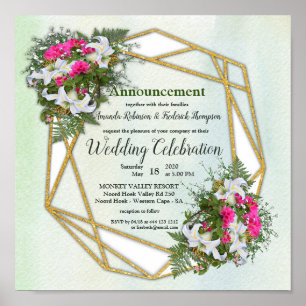 Poster Mariage de bouquet de cadre d'or géométrique