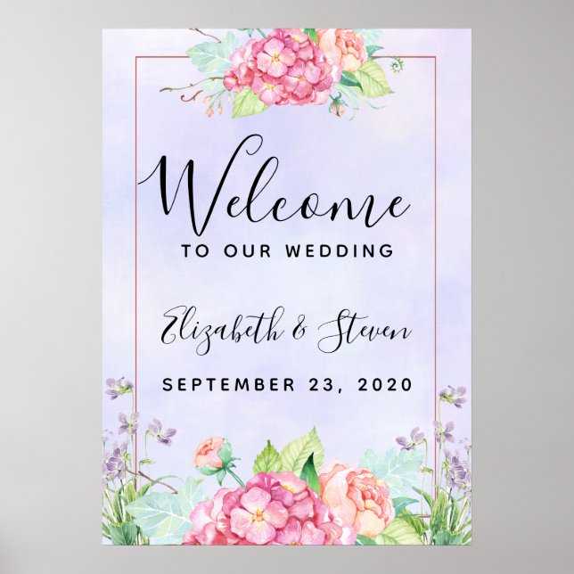 Poster Mariage de cadre Floral rose moderne (Devant)