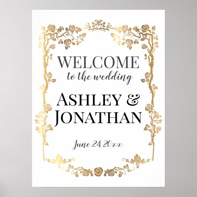 Poster Mariage de cadres Rose or Bienvenue (Devant)