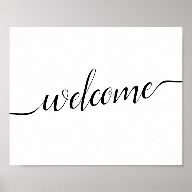 Poster Mariage de calligraphie noir et blanc "Bienvenue" (Devant)