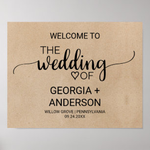 Poster Mariage de calligraphie simple Faux Kraft Bienvenu