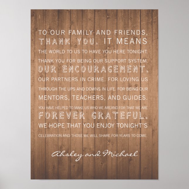 Poster Mariage de céréales de bois merci signe rustique (Devant)