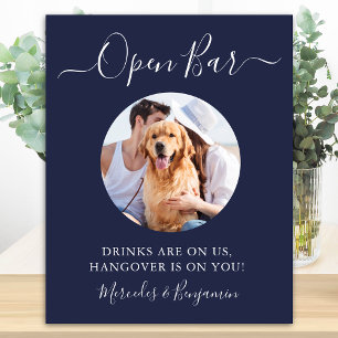 Poster Mariage de chien personnalisé avec photo Navy Blue