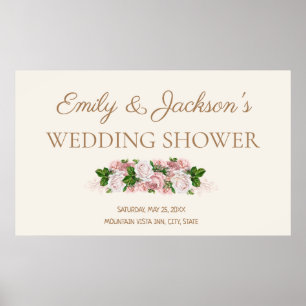 Poster Mariage de couple floral vintage rose tendre