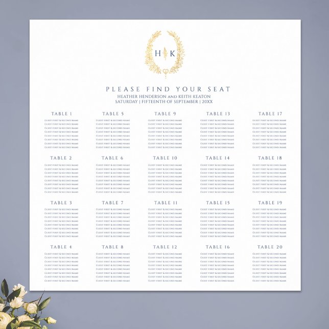 Poster Mariage de couronne ovale feuille d'or bleu foncé (Créateur téléchargé)