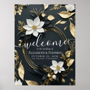 Poster Mariage de couronnes florales en or noir blanc Bie
