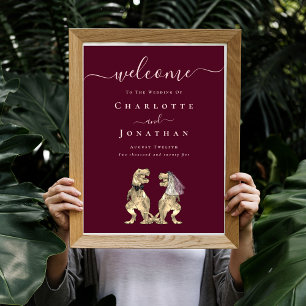 Poster Mariage de Dinosaures Bienvenue Vin Bordeaux Rosé 