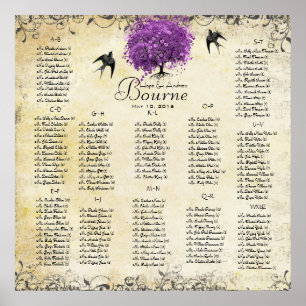 Poster Mariage de feuille d'arbre de coeur violet radiant