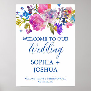 Poster Mariage de fleurs d'aquarelle violet et rose