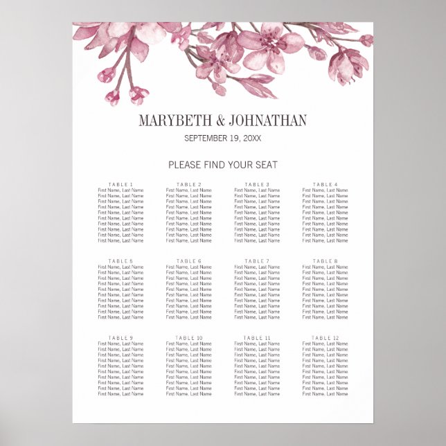 Poster Mariage de fleurs de cerisier rose (Devant)