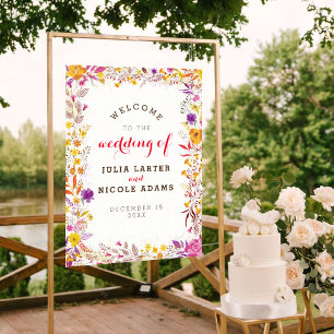 Poster Mariage de fleurs sauvages bohèmes orange violet