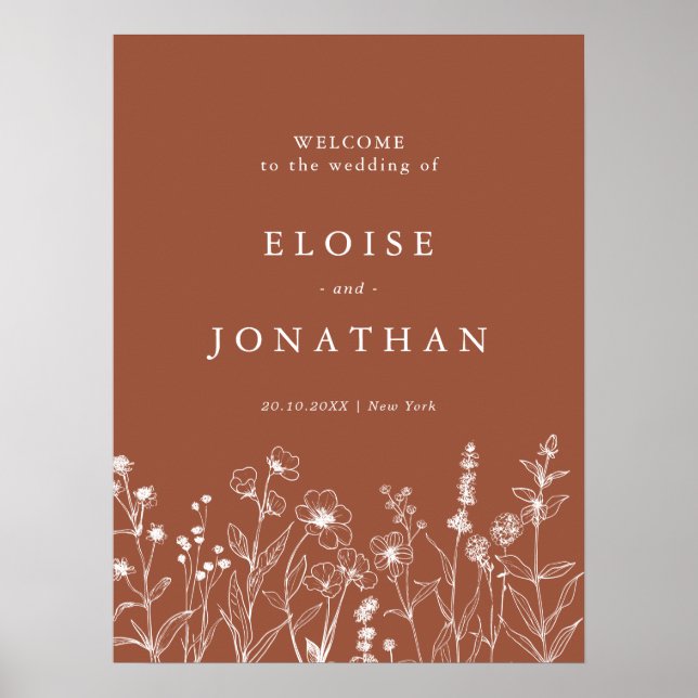 Poster Mariage de fleurs sauvages d'automne florales rust (Devant)
