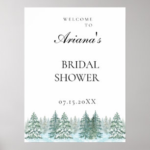 Poster Mariage de forêt de pins d'aquarelle