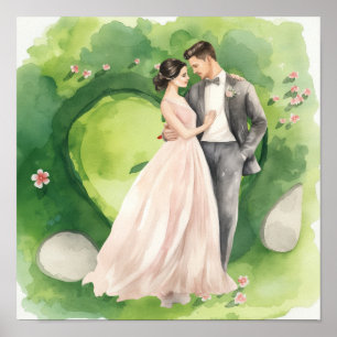 Poster Mariage de golf Mariée & Marié sur le terrain de g