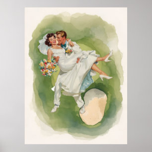 Poster Mariage de golf Mariée & Marié sur le terrain de g