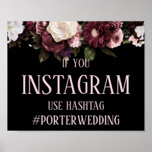 Poster Mariage de Hashtag Pink Floral de Bourgogne