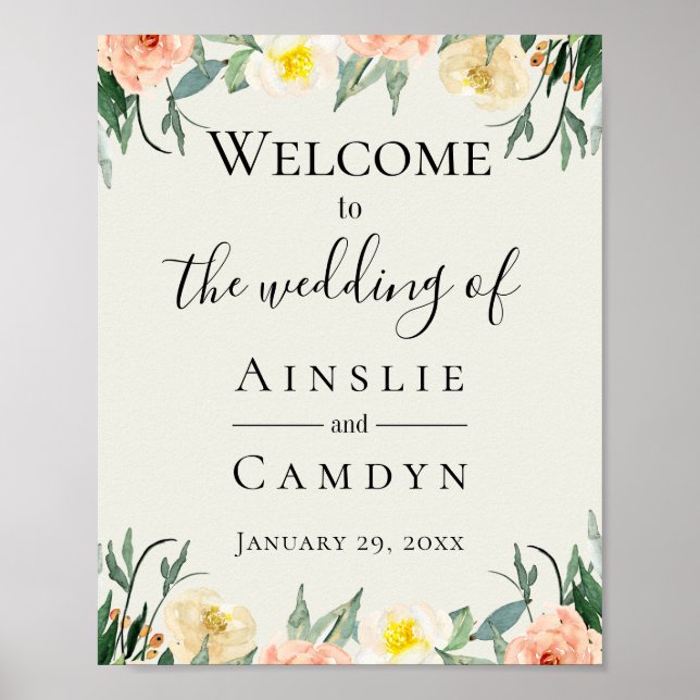 Poster Mariage de Jardin De Fleurs Bienvenue (Devant)