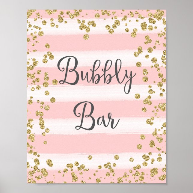 Poster Mariage de la barre de bulles rose et or Im (Devant)