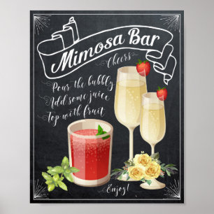 Poster Mariage de la barre Mimosa Signal rose jaune BBQ