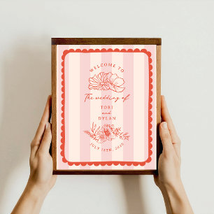 Poster Mariage de la bordure à frondes florales Bienvenue
