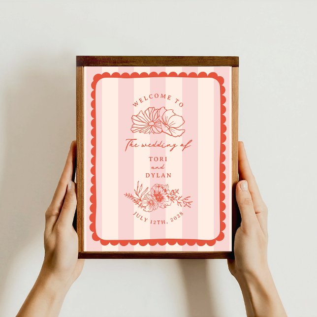 Poster Mariage de la bordure à frondes florales Bienvenue (Créateur téléchargé)