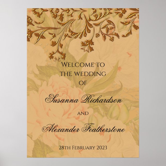 Poster Mariage de la feuille d'or et de la pivoine fanée  (Devant)