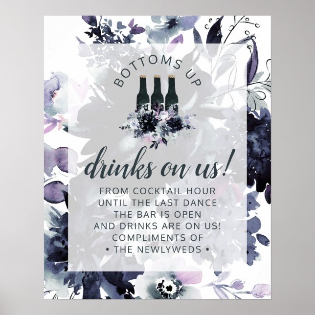 Poster Mariage de la marine florale nocturne Open Bar Pan (Devant)