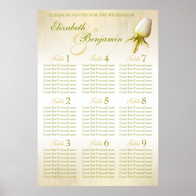 Poster Mariage de la Rose blanche Plannière de table 1-9 (Devant)