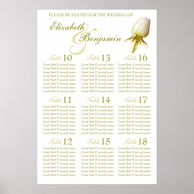 Poster Mariage de la Rose blanche Plannière de table d'as (Devant)