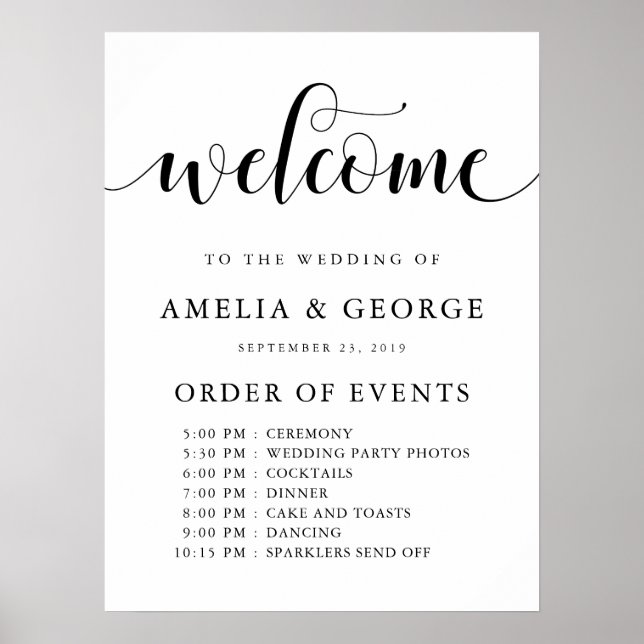 Poster Mariage de l'ordre des événements de bienvenue (Devant)