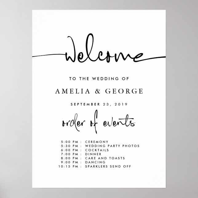 Poster Mariage de l'ordre des événements de bienvenue (Devant)