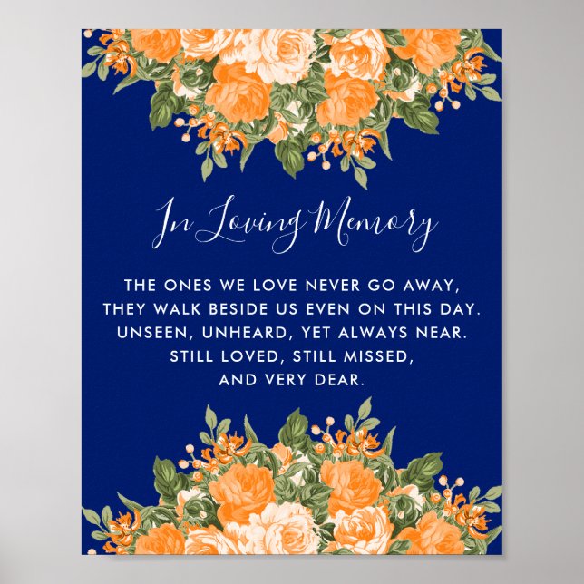 Poster Mariage de mémoire - Fleurs orange sur fond bleu m (Devant)